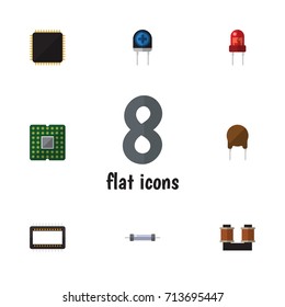 Flat Icon Technology Set Of Triode, Cpu, Transducer And Other Vector Objects. Also Includes Central, Motherboard, Transducer Elements.