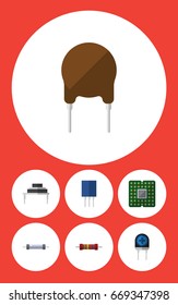 Flat Icon Technology Set Of Unit, Resistance, Triode And Other Vector Objects. Also Includes Resistance, Transducer, Triode Elements.