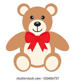 Flat icon teddy bear and red bow isolated white background  Vector illustration 