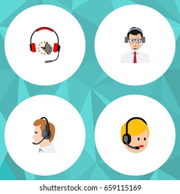 Flat Icon Telemarketing Set Of Call Center, Help, Headphone And Other Vector Objects. Also Includes Hotline, Operator, Call Elements.