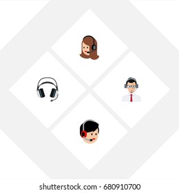 Flat Icon Telemarketing Set Of Help, Operator, Earphone And Other Vector Objects. Also Includes Hotline, Call, Headset Elements.