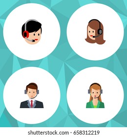 Flat Icon Telemarketing Set Of Hotline, Service, Operator And Other Vector Objects. Also Includes Service, Secretary, Operator Elements.