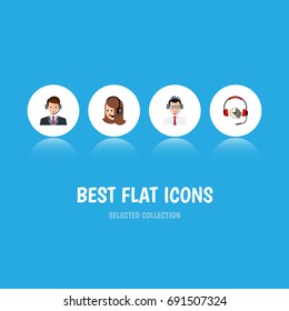 Flat Icon Telemarketing Set Of Hotline, Service, Headphone And Other Vector Objects. Also Includes Service, Operator, Center Elements.