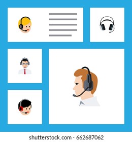 Flat Icon Telemarketing Set Of Operator, Telemarketing, Help And Other Vector Objects. Also Includes Telemarketing, Help, Online Elements.