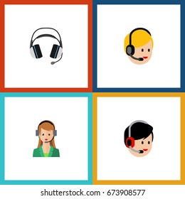 Flat Icon Telemarketing Set Of Operator, Earphone, Secretary And Other Vector Objects. Also Includes Secretary, Call, Headset Elements.