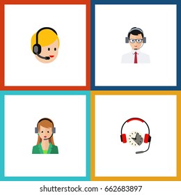 Flat Icon Telemarketing Set Of Secretary, Headphone, Call Center And Other Vector Objects. Also Includes Center, Earphone, Headset Elements.