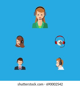 Flat Icon Telemarketing Set Of Secretary, Headphone, Service And Other Vector Objects. Also Includes Service, Center, Human Elements.