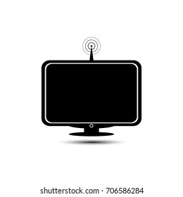 Flat icon of television with antenna and the buttons on the screen.