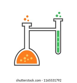 Flat icon test tubes isolated on white background. Vector illustration. Experiment tubes. Chemical reactions.