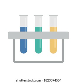 Flat icon test tubes on rack isolated on white background. Vector illustration.