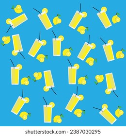Flat icon textures lemonade and lemon solated on blue background. Vector illustration.