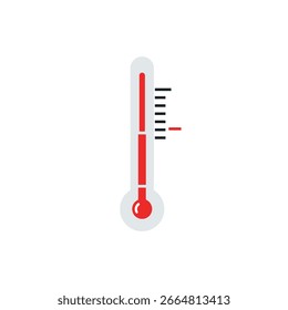 A flat icon of a thermometer with red liquid indicating the temperature on a scale with positive and negative markings.