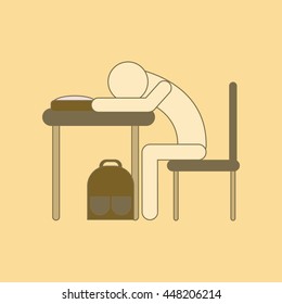 Flat Icon With Thin Lines Student Sleeping At Desk