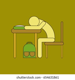 flat icon with thin lines student sleeping at desk