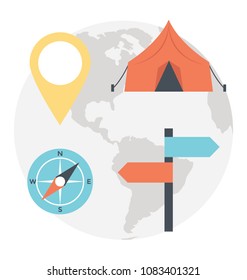 
Flat icon of things to prepare for a camping trip 
