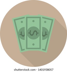 flat icon of three dollar bills on cream background