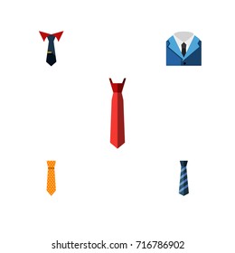 Flat Icon Tie Set Of Clothing, Cravat, Tailoring And Other Vector Objects. Also Includes Necktie, Shirt, Cravat Elements.