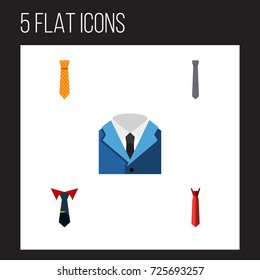 Flat Icon Tie Set Of Collar, Style, Clothing And Other Vector Objects. Also Includes Tie, Tailoring, Suit Elements.