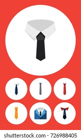 Flat Icon Tie Set Of Suit, Textile, Necktie And Other Vector Objects. Also Includes Suit, Tie, Textile Elements.