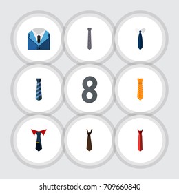 Flat Icon Tie Set Of Tailoring, Tie, Necktie And Other Vector Objects. Also Includes Necktie, Tailoring, Suit Elements.