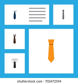 Flat Icon Tie Set Of Textile, Tie, Necktie And Other Vector Objects. Also Includes Cravat, Tailoring, Tie Elements.