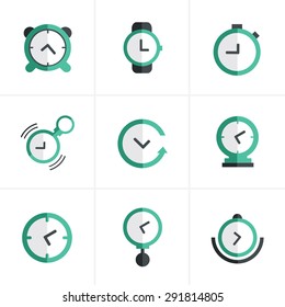 Flat icon Time Clock Icons Set, Vector Design