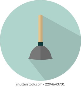 Flat icon toilet pump vector illustration. Toilet and bathroom equipment. Cleaning equipment. Toilet pump vector. Toilet pump with brown handle. Cute icon