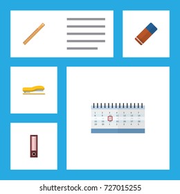 Flat Icon Tool Set Of Date Block, Supplies, Dossier And Other Vector Objects. Also Includes Calendar, Dossier, Supplies Elements.
