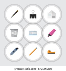 Flat Icon Tool Set Of Drawing Tool, Knife, Letter And Other Vector Objects. Also Includes Adhesive, Marker, Sticky Elements.
