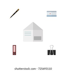 Flat Icon Tool Set Of Letter, Date Block, Paper Clip And Other Vector Objects. Also Includes Calendar, Clip, Letter Elements.