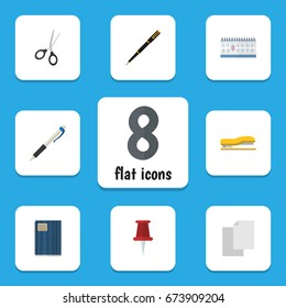 Flat Icon Tool Set Of Nib Pen, Pencil, Copybook And Other Vector Objects. Also Includes File, Cutting, Pen Elements.