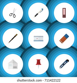 Flat Icon Tool Set Of Nib Pen, Letter, Clippers And Other Vector Objects. Also Includes Write, Paper, Letter Elements.