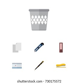 Flat Icon Tool Set Of Nib Pen, Date Block, Supplies And Other Vector Objects. Also Includes Almanac, Trashcan, Blade Elements.