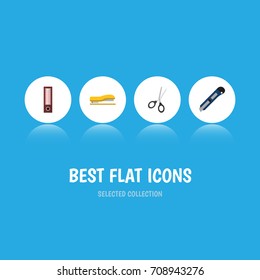 Flat Icon Tool Set Of Supplies, Dossier, Clippers And Other Vector Objects. Also Includes Cutting, Binder, Blade Elements.