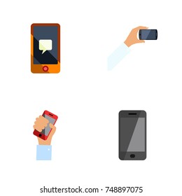 Flat Icon Touchscreen Set Of Chatting, Telephone, Smartphone And Other Vector Objects. Also Includes Cellphone, Holding, Chatting Elements.