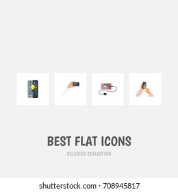 Flat Icon Touchscreen Set Of Interactive Display, Accumulator, Smartphone And Other Vector Objects. Also Includes Phone, Charge, Display Elements.
