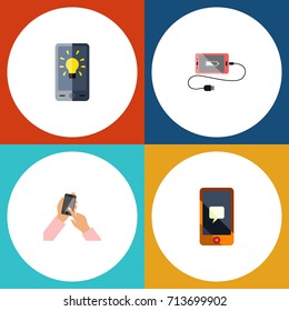 Flat Icon Touchscreen Set Of Interactive Display, Accumulator, Screen And Other Vector Objects. Also Includes Touchscreen, Phone, Brightness Elements.