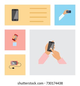 Flat Icon Touchscreen Set Of Telephone, Interactive Display, Smartphone And Other Vector Objects. Also Includes Accumulator, Holding, Telephone Elements.