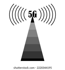 Flaches Symbol mit Turm 5g Symbol. Globales Netzwerk. Funkstation-Signal. Internetkommunikation. Vektorgrafik. Stockbild. 