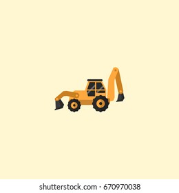 Flat Icon Tractor Backhoe Loader Element. Vector Illustration Of Flat Icon Excavator Isolated On Clean Background. Can Be Used As Tractor, Backhoe And Loader Symbols.