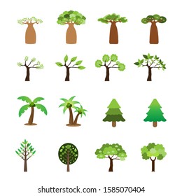 Flat icon tree collection isolated on white background.Green forest.Ecology concept.Design for web clipart.