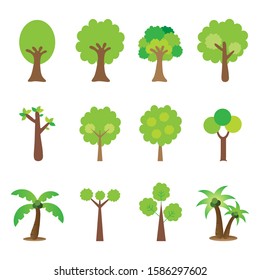 Flat icon tree collection isolated on white background.Green leaf forest.Ecology concept.Design for web clipart.