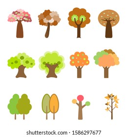 Flat icon tree collection isolated on white background.Green forest.Autumn season.Ecology concept.Design for web clipart.
