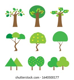 Flat icon tree collection set isolated on white background.Green forest.Ecology concept.Design for web clipart.Vector.