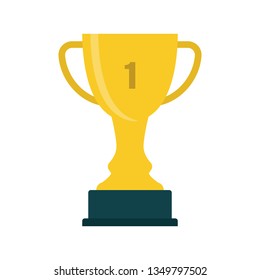 Flat icon trophy with 1st place isolated on white background. Vector illustration.
