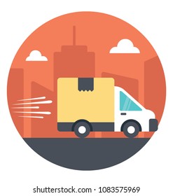 
Flat icon of a truck doing fast delivery 

