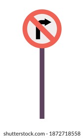 Icono plano con ilustración vectorial de señalización de carretera prohibida giratoria a la derecha