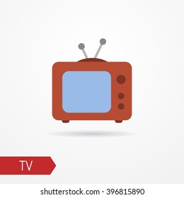 Flat icon of a tv. Isolated flat tv icon with shadow. Typical tv in flat style. Flat tv stock vector illustration.