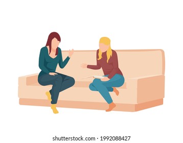 Flat icon with two girls students reading together on sofa vector illustration