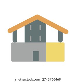 Flat icon of a twostory building with a pitched roof